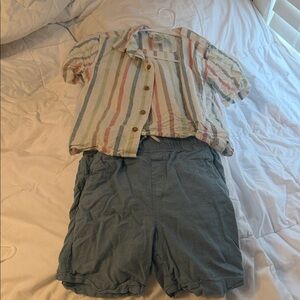 Striped Kids Matching Set with Blue Shorts